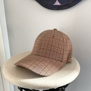 Beige Plaid Print Baseball Cap